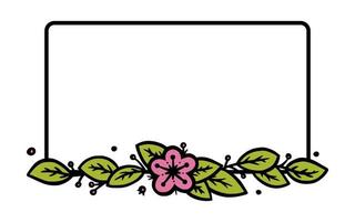rustik krans delare med ritad för hand blommor. rektangel klotter krans. klotter vektor illustration