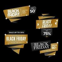 Black Friday Premium-Abzeichen-Aktionsset mit schwarzer Goldfarbe vektor