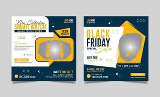 svart fredag smart Kolla på försäljning social media posta fyrkant webb baner mall vektor