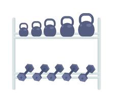 hyllor enhet med hantlar och kettlebells semi platt Färg vektor objekt. redigerbar element. full sized Artikel på vit. sport enkel tecknad serie stil illustration för webb grafisk design och animering