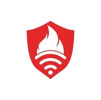 Feuer- und WLAN-Logo-Kombination. Flammen- und Signalsymbol oder -symbol. vektor