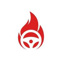 Feuerwehr-Logo-Vektor-Design-Vorlage. Auto Lenkrad brennendes Feuer Logo Symbol Vektor Illustration Design.