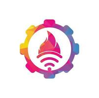 Feuer-Wifi-Ausrüstung-Logo-Design. Flammen- und Signalsymbol oder -symbol. vektor