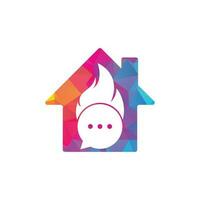 Feuer-Chat-Home-Shape-Konzept-Logo-Vorlagenvektor. Logo-Symbol oder Symbolvorlage für heiße Gespräche vektor