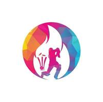 Feuer-Cricket-Spieler-Vektor-Logo-Design. Cricket-Feuer-Logo-Symbol. schlagmann, der cricket spielt, und feuerkombinationslogo vektor
