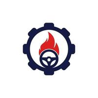 brand förare redskap form begrepp logotyp vektor design mall. bil styrning hjul brinnande brand logotyp ikon vektor.