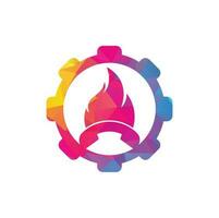 Hot Call Gear Form Vektor Logo Design-Konzept. Mobilteil und Feuersymbol