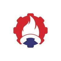 Hot Call Gear Form Vektor Logo Design-Konzept. Mobilteil und Feuersymbol