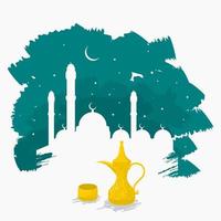 redigerbar arab kaffe på borstat moské silhuett vektor illustration för natt scen av ramadan eller eid design begrepp