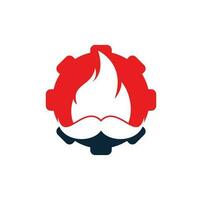 Schnurrbart-Feuer-Vektor-Logo-Design-Vorlage. Schnurrbart-Feuer und Zahnrad-Icon-Design. vektor