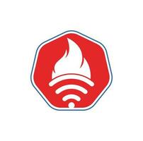 Feuer- und WLAN-Logo-Kombination. Flammen- und Signalsymbol oder -symbol. vektor