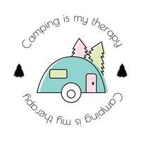 Camping ist mein therapiehumorvoller Motivationsslogan. niedliche flache vektorillustration. Abzeichen-Emblem-Design. vektor