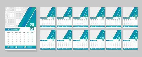 Lycklig ny år 2023 vägg kalender design, en gång i månaden och årlig händelse tryckbar kalendrar mall proffs ladda ner vektor