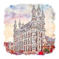 leuven belgien vattenfärg skiss hand dragen illustration vektor