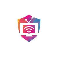 TV och wiFi logotyp kombination. tv och signal symbol eller ikon. unik media och radio logotyp vektor