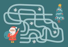 labyrinth, hilf dem weihnachtsmann den richtigen weg zum weihnachtsbaum zu finden. logische Suche für Kinder. süße illustration für kinderbücher, lernspiel vektor