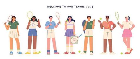 eine Kollektion von Models, die stylische Tennistrikots tragen. flache vektorillustration. vektor