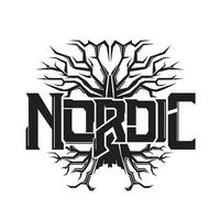nordic logotyp silhuett design med yggdrasil träd vektor