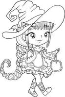 hexe mädchen cartoon gekritzel kawaii anime malseite niedlich illustration zeichnung clipart charakter chibi manga comics vektor