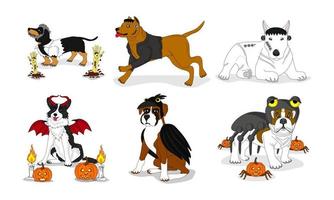 Sammlung von Hunden in Halloween-Kostümen, Illustrationen, Vektoren, editierbar, Folge 10