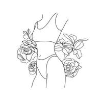 vektor abstrakt kvinna figur, kvinna kropp illustration. linje konst skriva ut. blommor och löv dekoration. kvinna silhuett, skriva ut, kort, logotyp, affisch. kropp positiv
