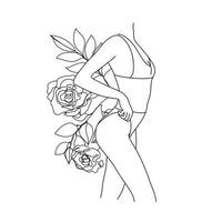 vektor abstrakt kvinna figur, kvinna kropp illustration. linje konst skriva ut. blommor och löv dekoration. kvinna silhuett, skriva ut, kort, logotyp, affisch. kropp positiv