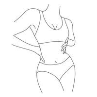Vektor-schöne Frauen-Körper-Illustration. minimalistische lineare weibliche Figur. abstrakte Dessous, sinnliche Strichzeichnungen im Bikini. Körper positiv vektor