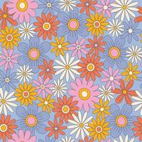 de kraft av blomma, retro mönster, modern, blommig, årgång, 70-talet, gul, rosa, blå, blommor, tyg, omslag papper vektor