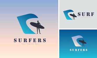 Surf-Surfer-Wellen-Logo-Design-Vorlage für Marke oder Unternehmen und andere vektor