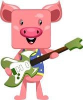 Schwein mit Gitarre, Illustration, Vektor auf weißem Hintergrund.