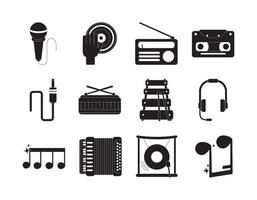 Musikmelodie Sound Audio-Symbole setzen Silhouette-Stil-Symbol vektor