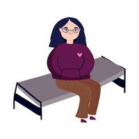 ung kvinna med glasögon Sammanträde i stol isolerat ikon vektor
