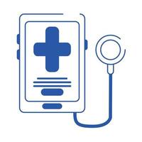 uppkopplad läkare smartphone diagnostisk medicinsk vård blå linje stil ikon vektor