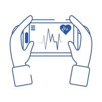 Online-Arzt Hand mit Smartphone Heartbeat Care Blue Line Style Icon vektor