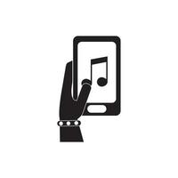 hand mit smartphone app note musikalische melodie sound musik silhouette style icon vektor