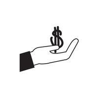 Hand, die Dollarzeichen Geld Business Financial Line Style Icon hält vektor