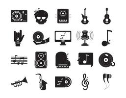 musik melodi ljud audio ikoner uppsättning silhuett stil ikon vektor