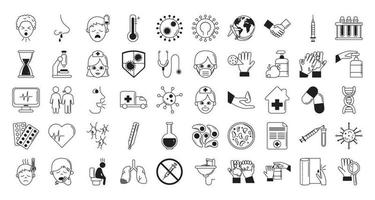 virus covid 19 pandemi respiratorisk sjukdom ikoner uppsättning linje stil vektor
