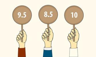 Drei Hände halten Scorekarten hoch vektor