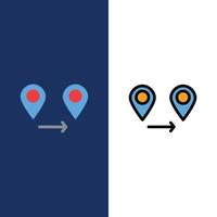 GPS-Lageplan-Icons flach und Linie gefüllt Icon Set Vektor blauen Hintergrund