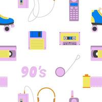 Nahtloses Muster mit Elementen der 90er und 80er Jahre. farbiger Hintergrund. Vintage-Retro. flacher Stil. Vektor-Illustration vektor