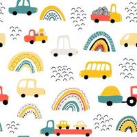 Autos Muster. Vektor-Baby-Hintergrund. Regenbogen und Lastwagen. Perfekt für Geschenkpapier, Bedrucken des Stoffes, Designpaket und Cover für Kinder vektor