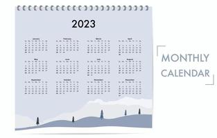 söt säsong- Semester kalender 2023 med vinter- vektor