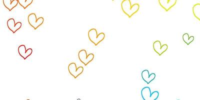 ljusblå, gul vektormall med doodle hjärtan. vektor