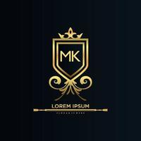 mk initiale mit königlicher vorlage.elegant mit kronenlogovektor, kreative beschriftungslogovektorillustration. vektor