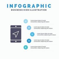 mobiler Standort Kartendienst solides Symbol Infografiken 5 Schritte Präsentationshintergrund vektor