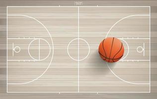 Draufsicht des großen Basketballs im Basketballplatz vektor