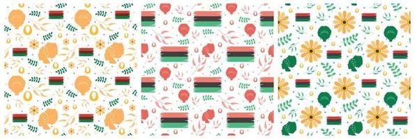 uppsättning av Lycklig kwanzaa Semester afrikansk sömlös mönster design med festival stil element på mall hand dragen tecknad serie platt illustration vektor