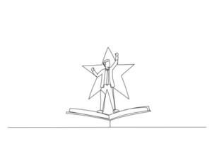 affärsman stående på flygande bok på stjärna vektor