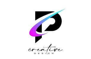 p brev logotyp design med kreativ lila blå susa. brev p första ikon med böjd form vektor